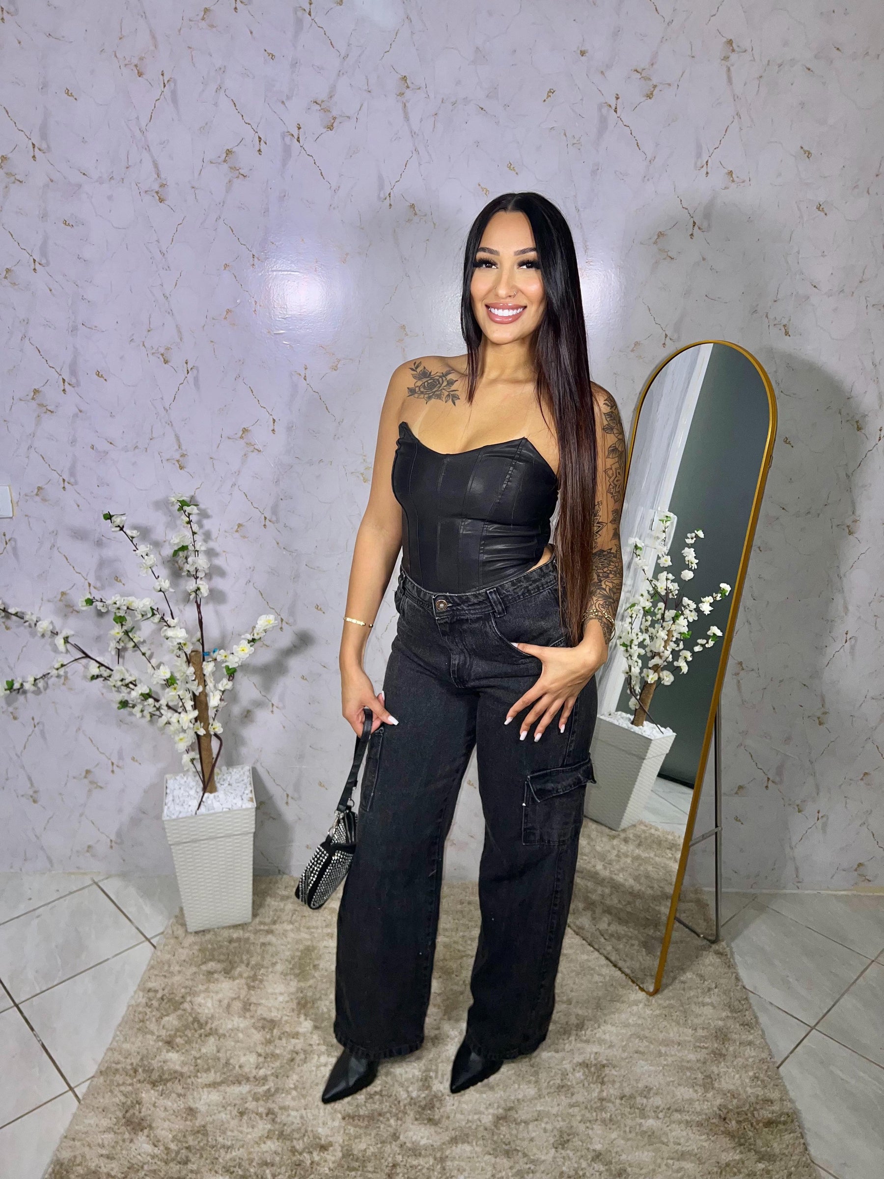 Calça Jeans Cargo Grafite Feminina