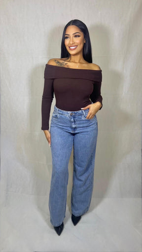 Body Manga Longa Ombro a Ombro Feminino
