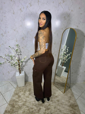 Calça Jeans Cargo Marrom Feminina